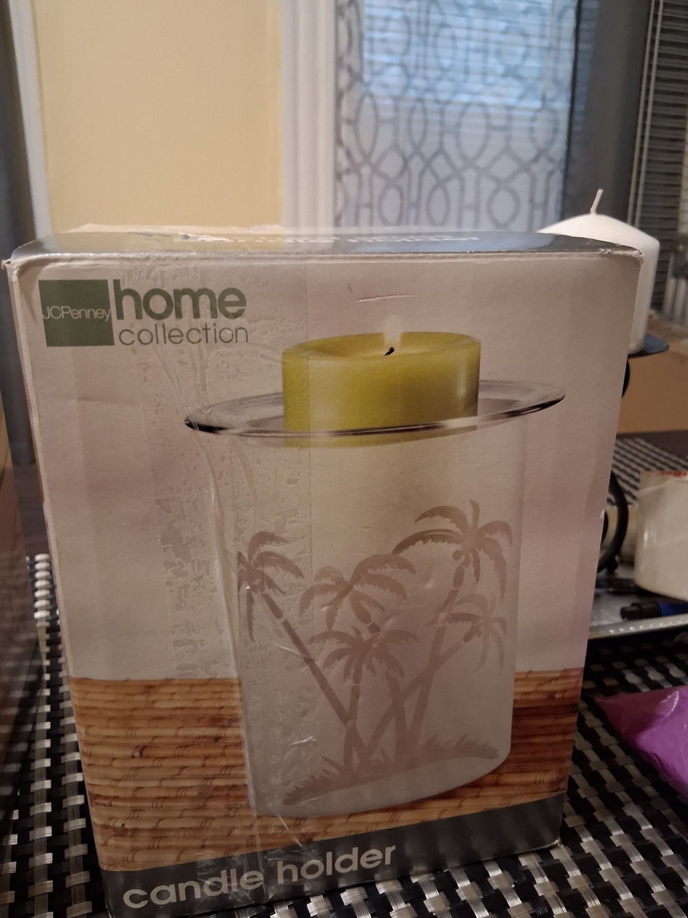 Palm Glass Candle Holder - Green